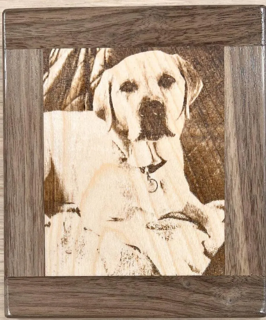 Handcrafted wood pet PetPic - gallery example 3 engraved from a customer photo